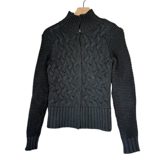 Ted Baker London black heavy cable knit sweater jacket size 2 - Picture 2 of 8